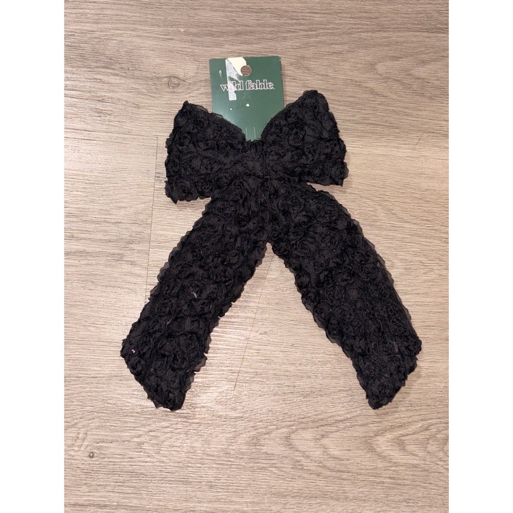 Wild Fable Black Rosette Floral Hair Bow with Long Tails Alligator Clips NWT